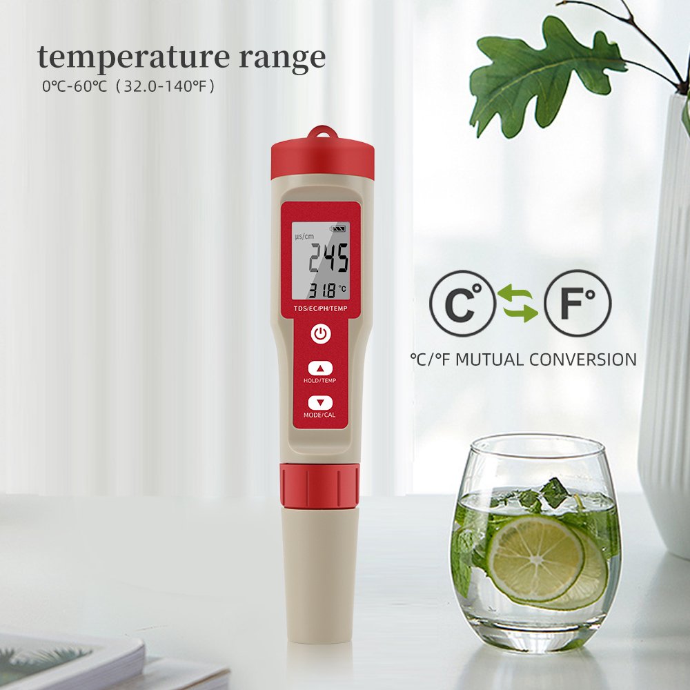 4 in 1Water Quality Tester Digital TDS/TEMP/ EC/PH Meter Monitor Kit TDS Water Tester With Backlight for Pools Drinking Water