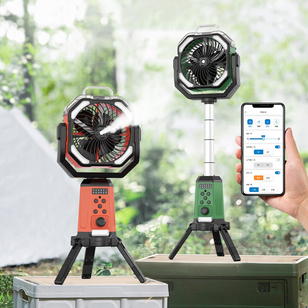 Rechargeable Camping Fan 24000mAh Portable Air Conditioner Electric Desktop Retractable Outdoor Spray Mist Fan With APP Control