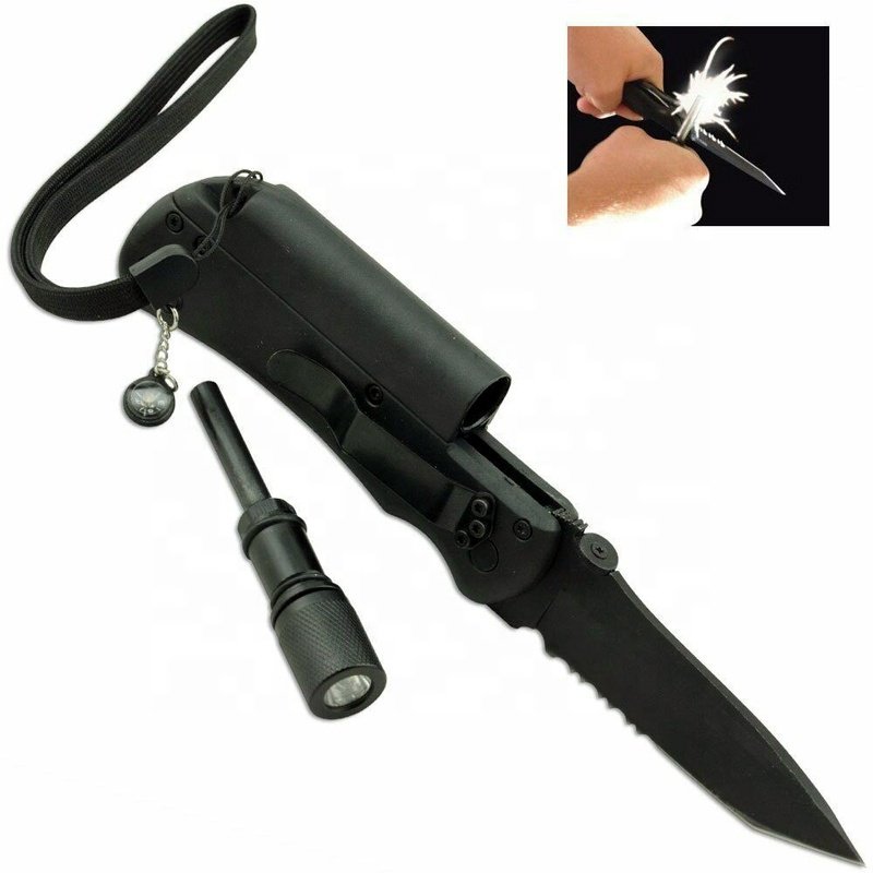 5 in 1 Knife Survival Hunting Fire Steel Knives Folding Outdoor LED Flashlight Flint Fire Starter Whistle Compass Other Camping