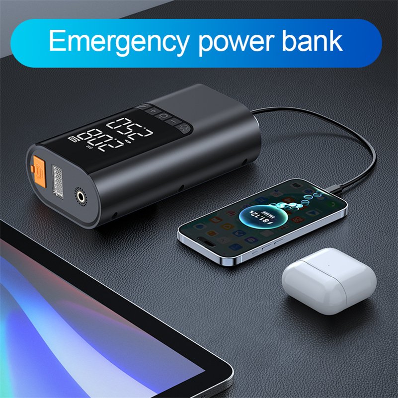 1500A Quick Car Emergency Booster Portable Car Battery Power Bank Jump Starter LED Screen Auto Shut off Air Pump Tire Inflator