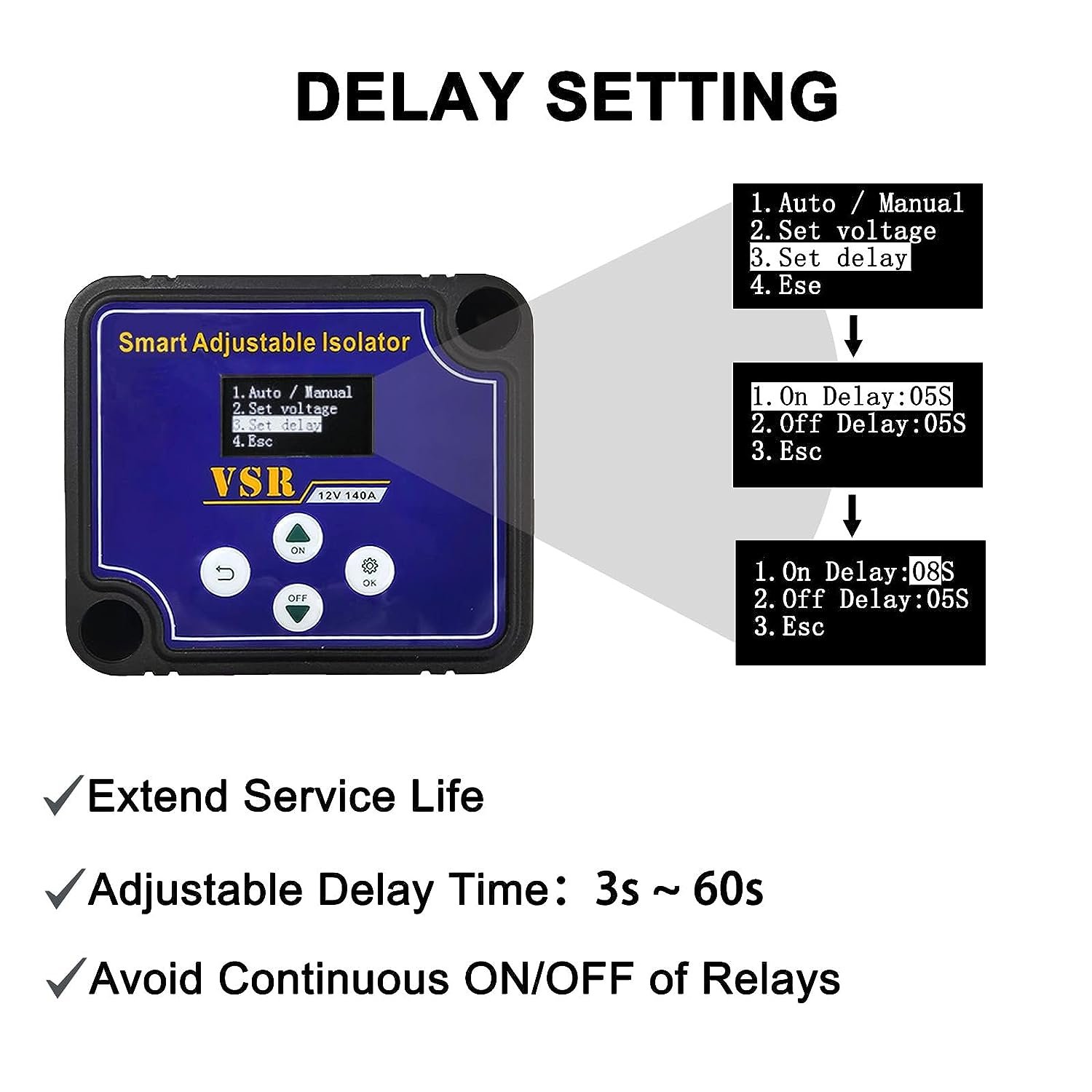 Dual Battery Isolator 12V 140Amp Voltage Sensitive Relay Voltage Setting VSR Compatible With RV Marine Car Vehicle Truck Caravan