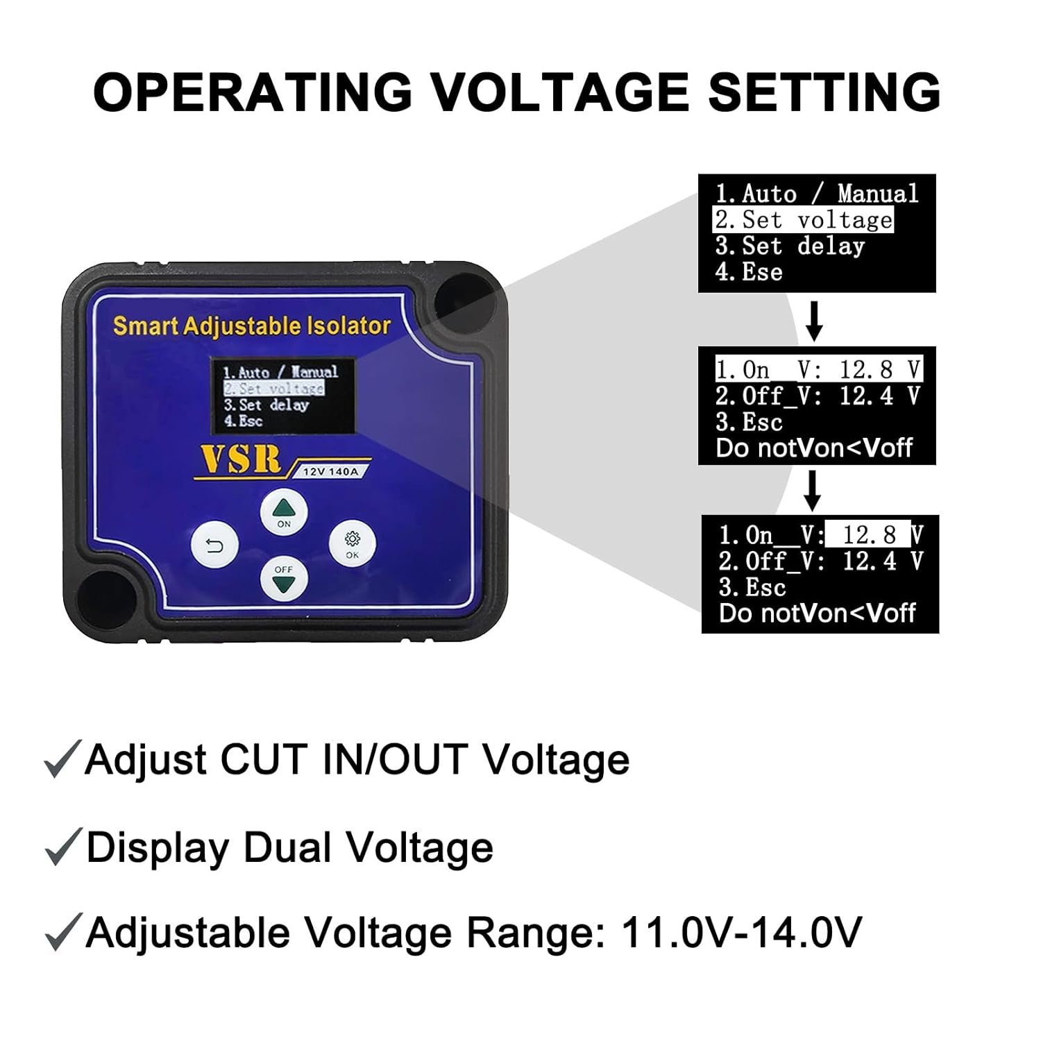 Dual Battery Isolator 12V 140Amp Voltage Sensitive Relay Voltage Setting VSR Compatible With RV Marine Car Vehicle Truck Caravan