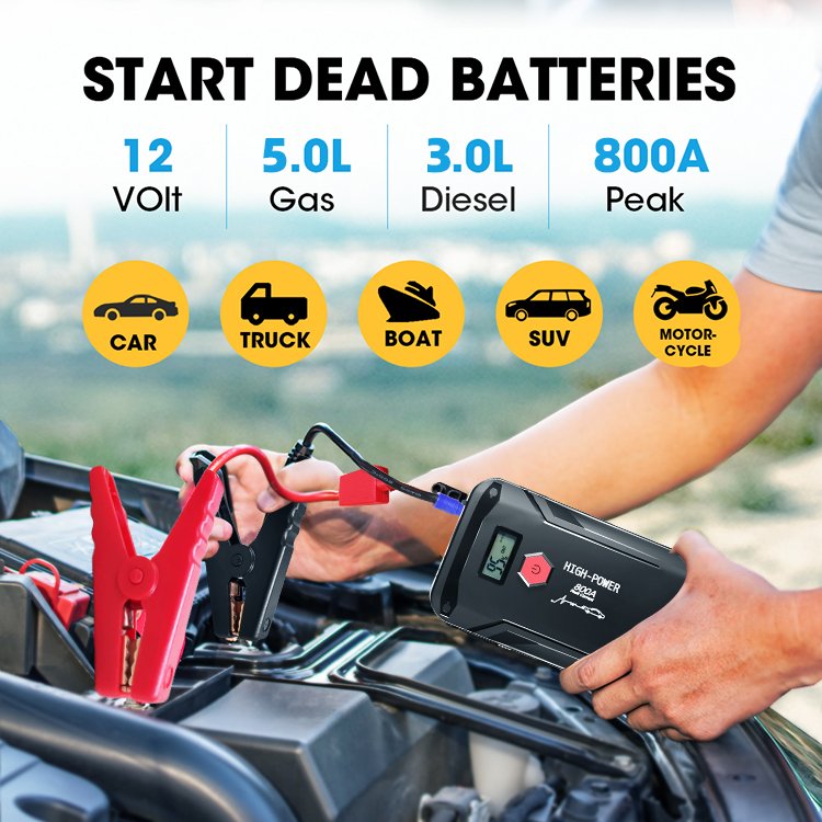 Car Jump Starter Car Buster 12V Vehicle Emergency Battery Auto Booster Battery Starter with Power Bank Powerful LED Light