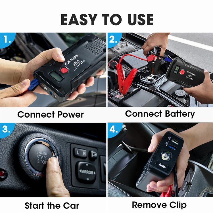 Car Jump Starter Car Buster 12V Vehicle Emergency Battery Auto Booster Battery Starter with Power Bank Powerful LED Light
