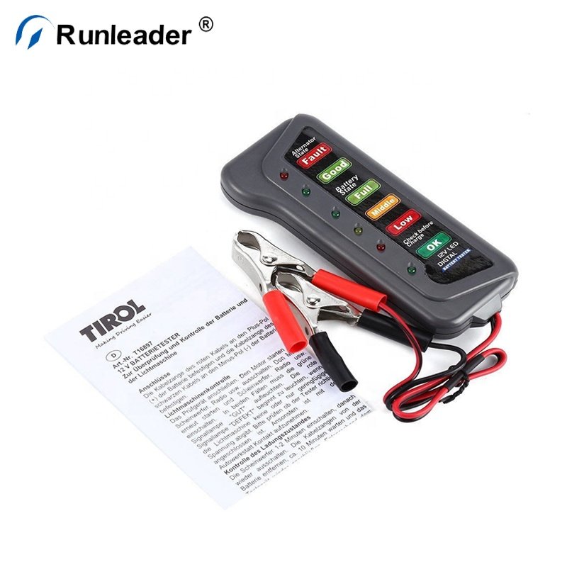 Runleader 12V Car Digital Battery Load Tester 6 LED Alternator Motorcycle Vehicle Display