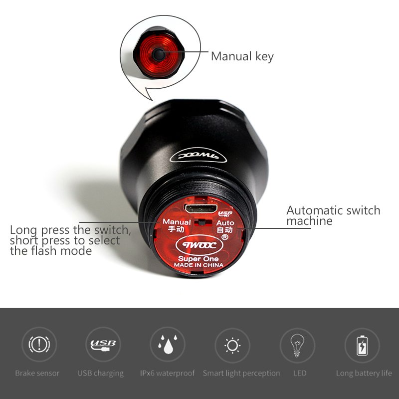 New Image Smart Rear Light Bicycle Tail Light USB Bike Flashlight Lantern Led Lamp Auto Brake Sensing Safety Cycling Taillght
