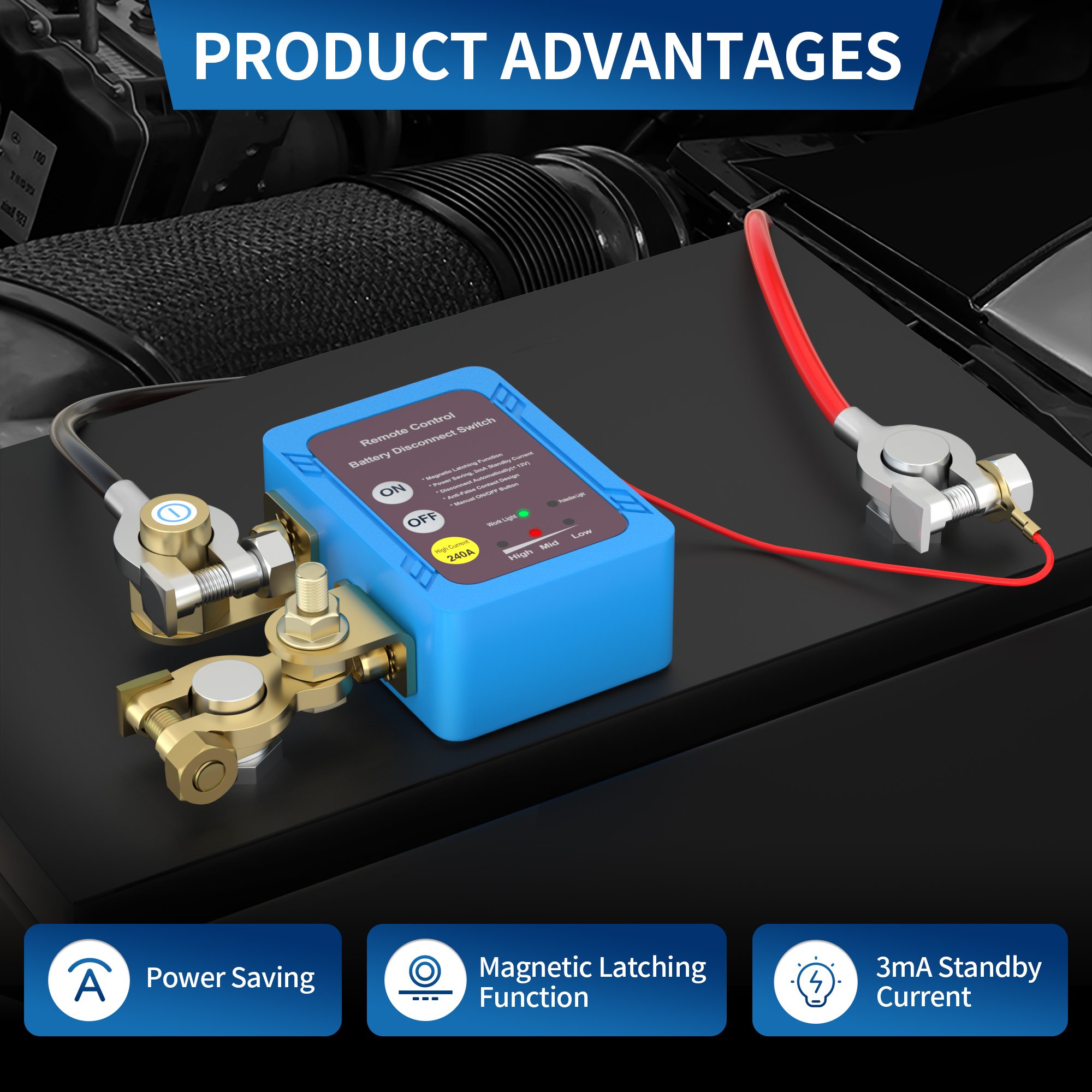 12V 240A Remote Kill Switch Remote Cut Off Switch Truck Marinme Remote Battery Disconnect Switch for Auto Car Truck Boat