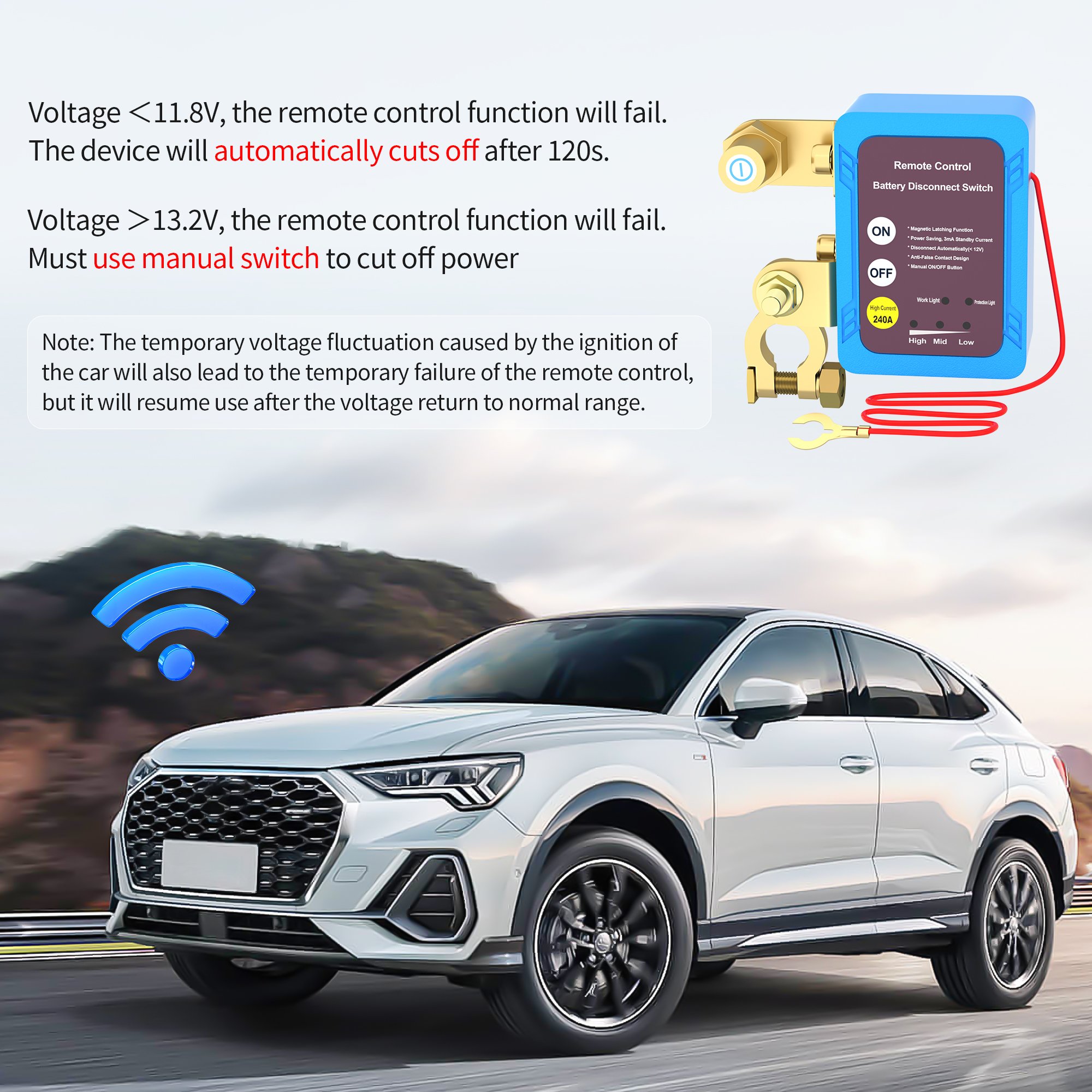 12V 240A Remote Kill Switch Remote Cut Off Switch Truck Marinme Remote Battery Disconnect Switch for Auto Car Truck Boat