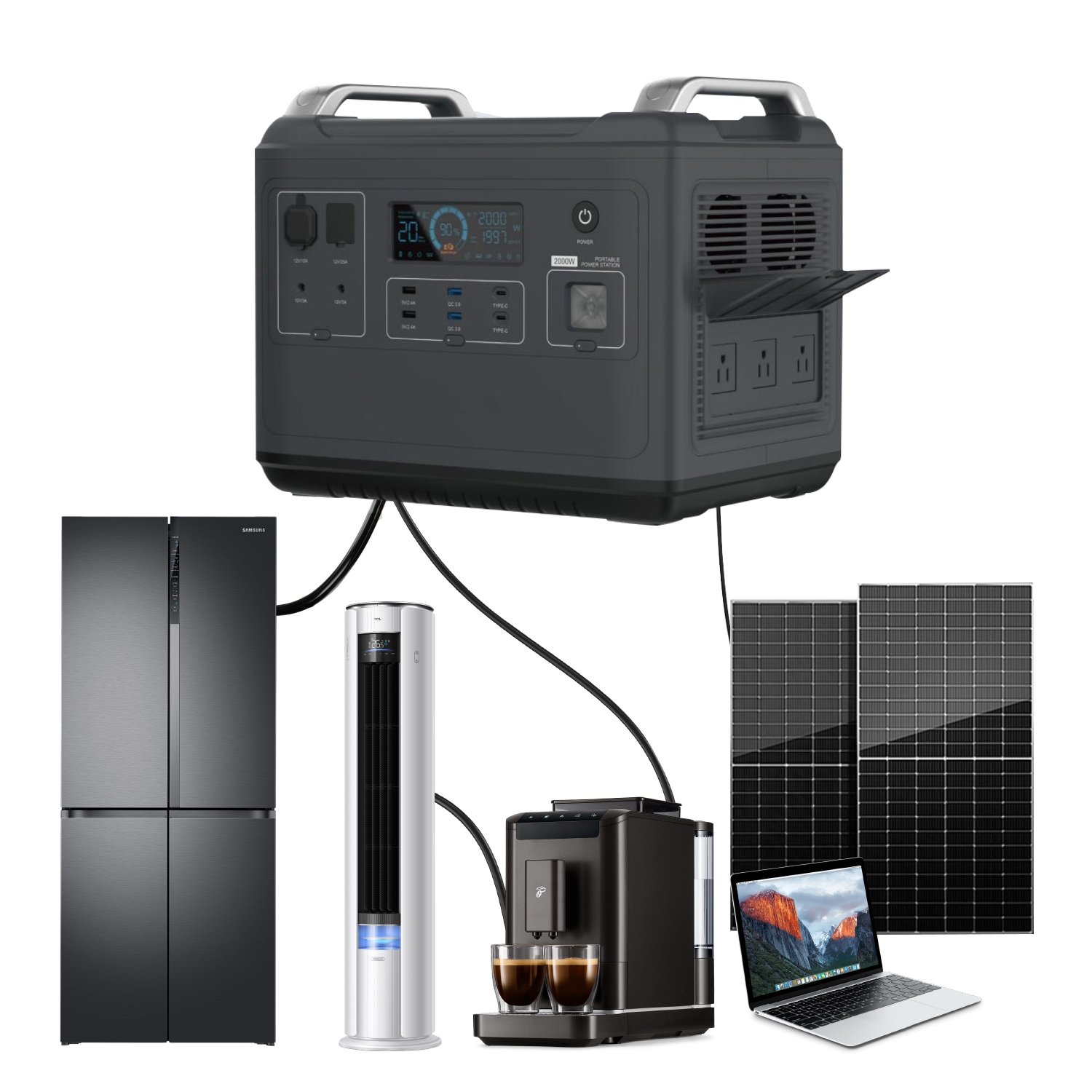 Power Dream 2000W Ac Portable Solar Power Station 110V/220V with USB Lithium Battery Jump Starter Portable Energy Generator