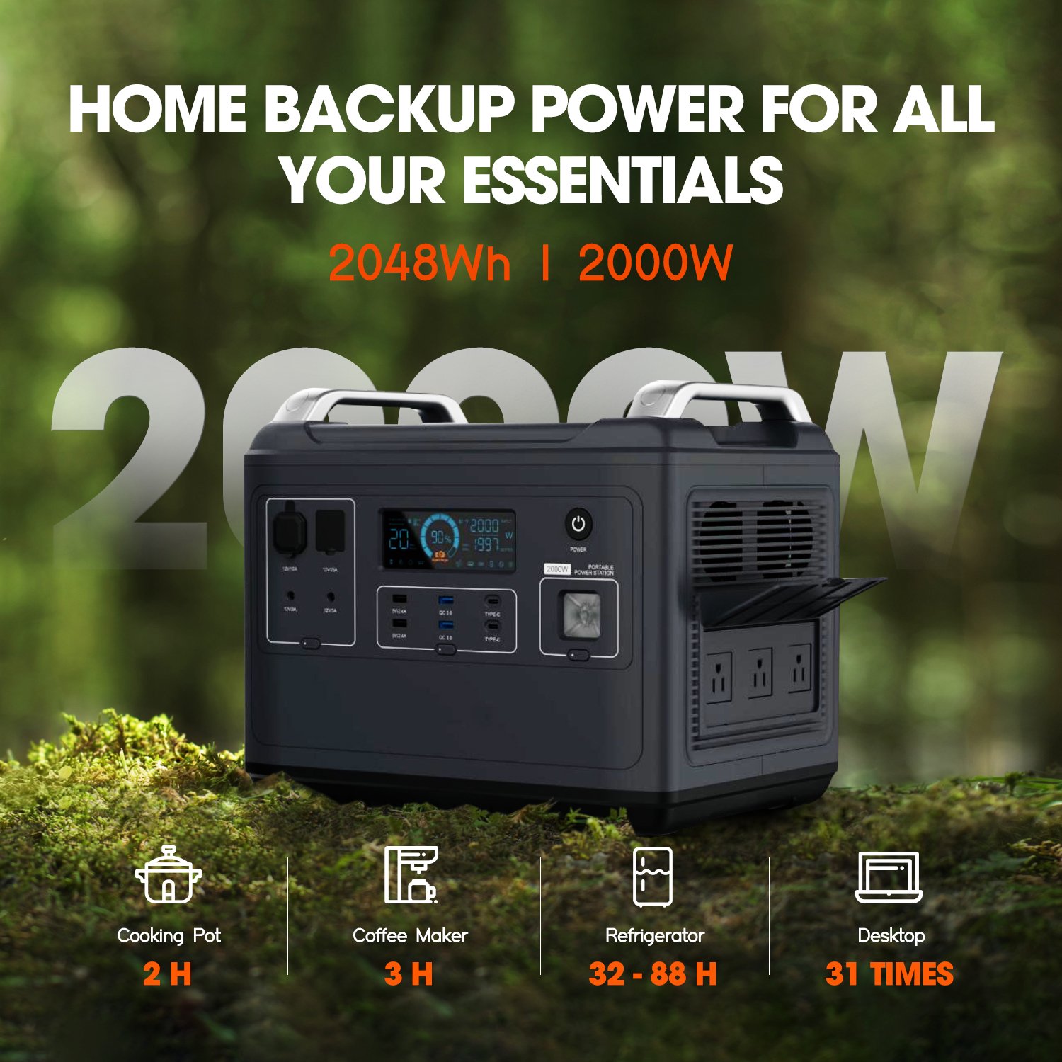 Power Dream 2000W Ac Portable Solar Power Station 110V/220V with USB Lithium Battery Jump Starter Portable Energy Generator