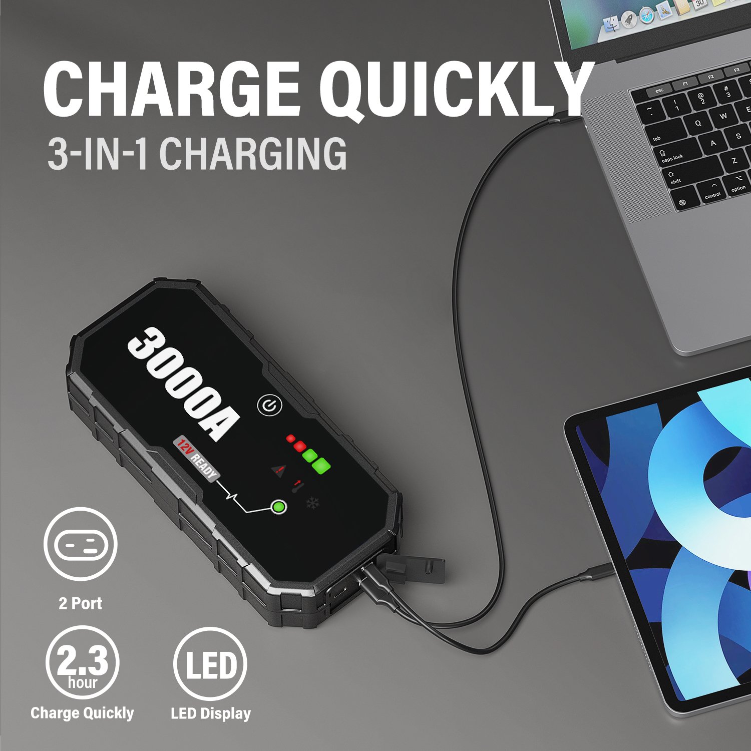 Jump Starter 12V High Power Car Jump Starter 3000A Power Bank Multi-Function Lithium Battery Jump Box Portable Car Start Box