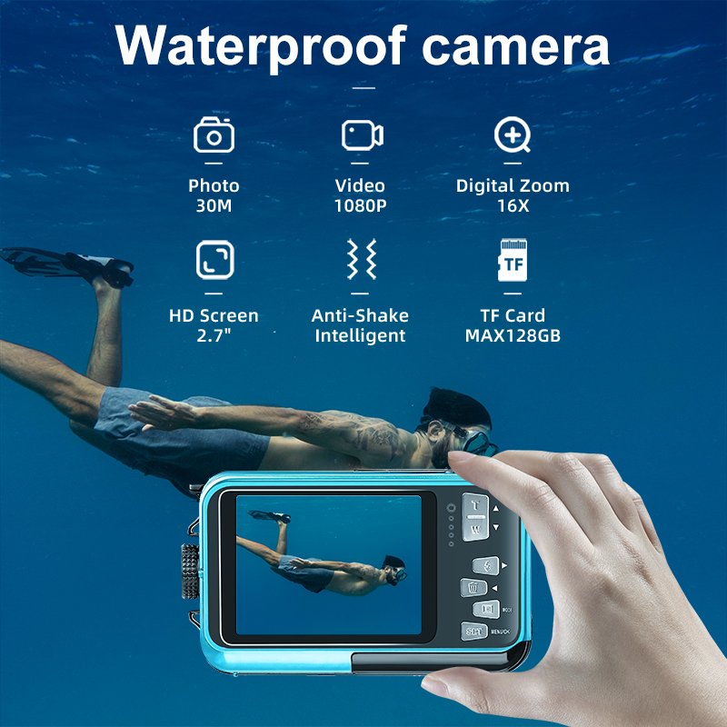 Waterproof Camera 10FT Underwater Camera 30MP 1080P FHD Video Resolution Waterproof Digital Camera for Snorkeling(Black)