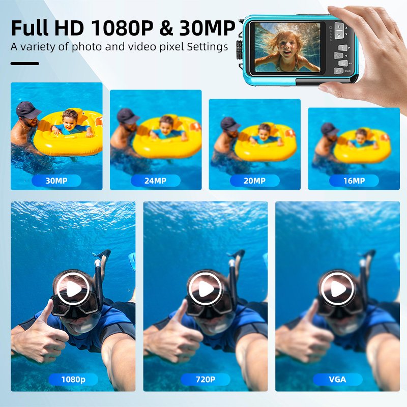 Waterproof Camera 10FT Underwater Camera 30MP 1080P FHD Video Resolution Waterproof Digital Camera for Snorkeling(Black)