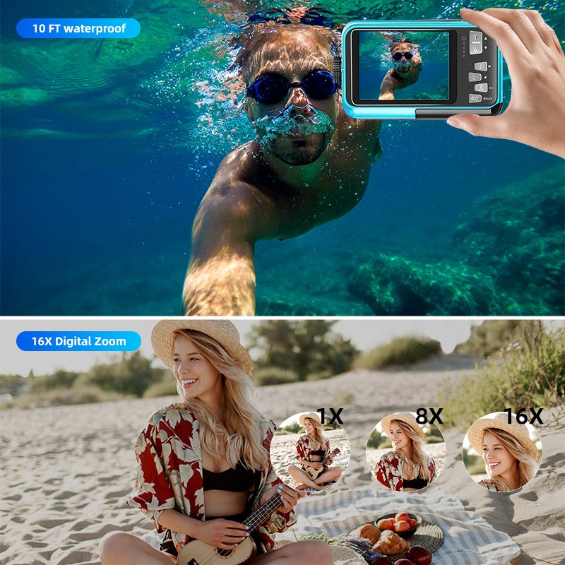 Waterproof Camera 10FT Underwater Camera 30MP 1080P FHD Video Resolution Waterproof Digital Camera for Snorkeling(Black)
