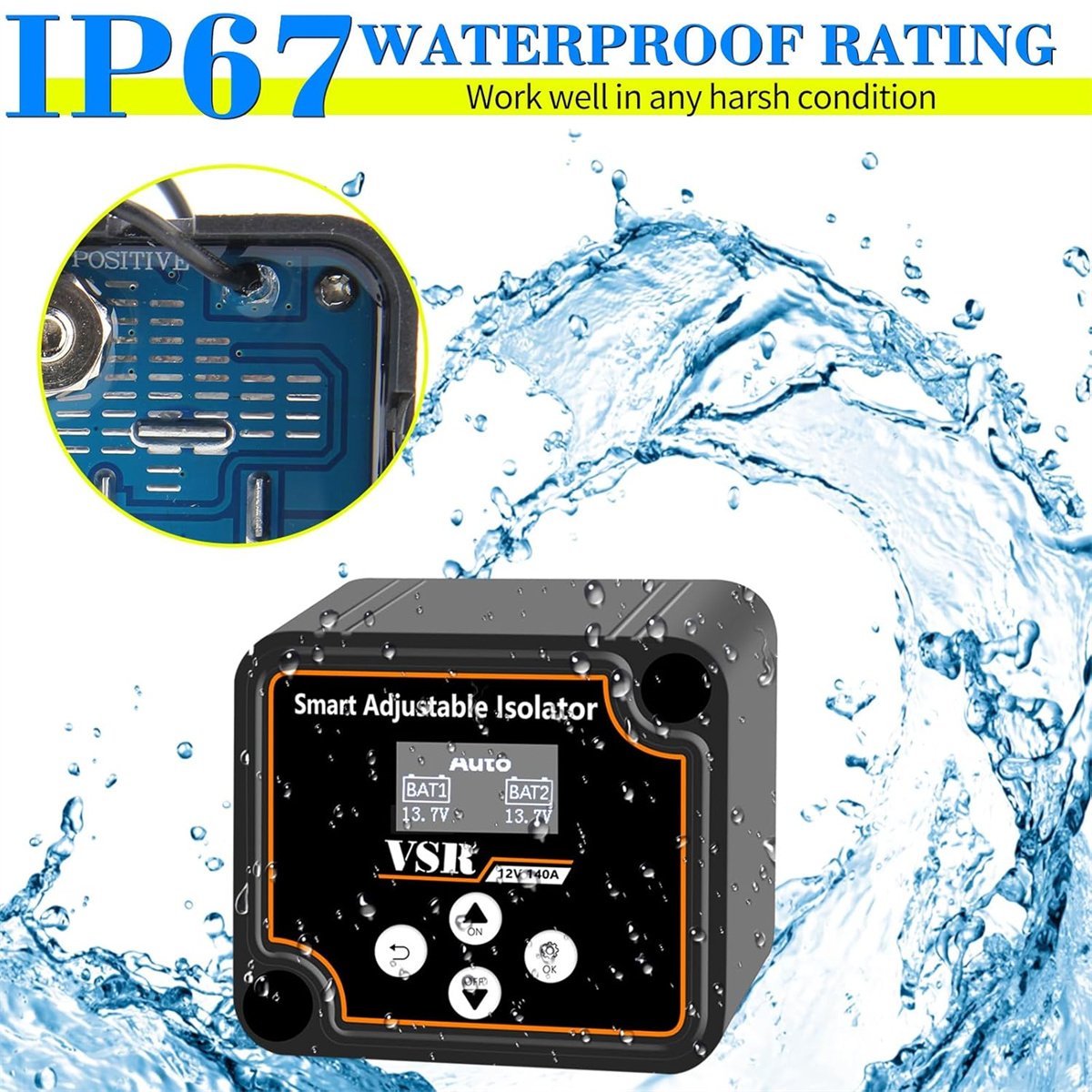 Adjustable Dual Battery Isolator with Voltage Indication 12v 140amp Voltage Sensing Relay VSR Smart Battery Isolator Voltage