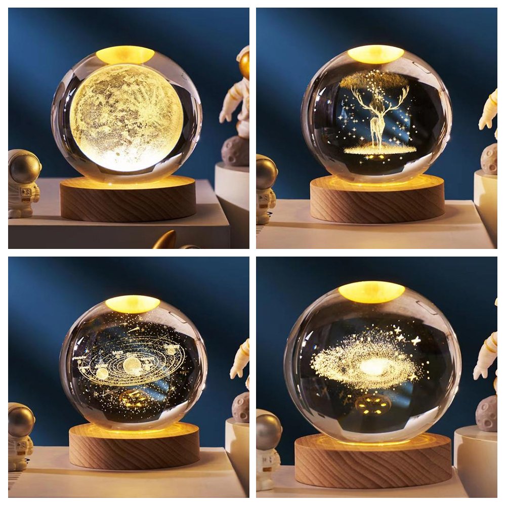 Creative 3D Crystal Visualization Visual Solar System Saturn Nebula Moon USB RGB Colorful Ambient Gift Light Bedside Table Lamp