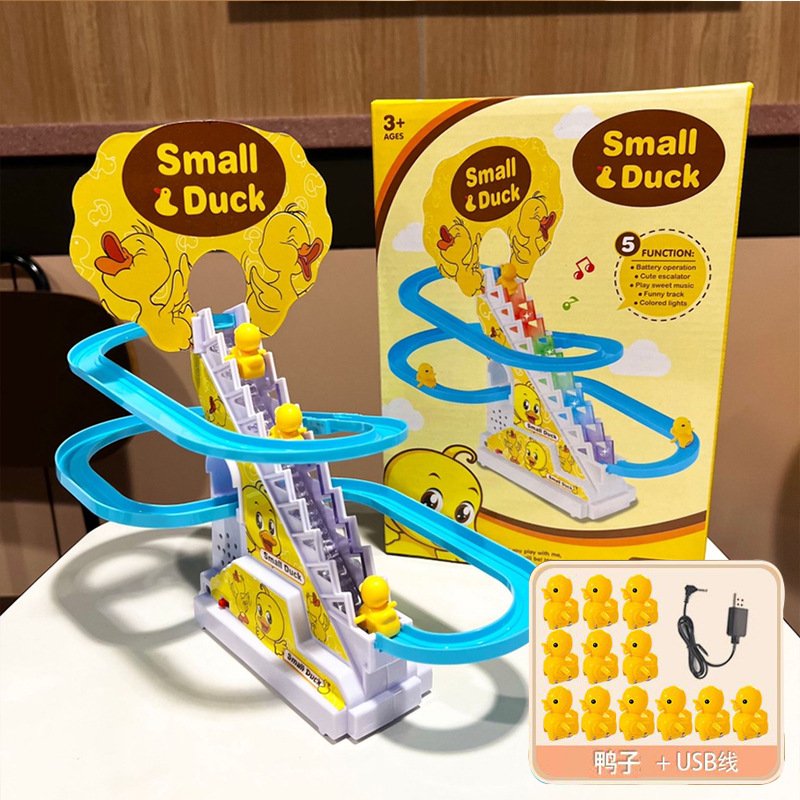 Climb Stairs Mini Duck Roller Coaster Toy for Halloween Christmas Electric Toys Track Slide Stairs Indoor Toy with LED Flash