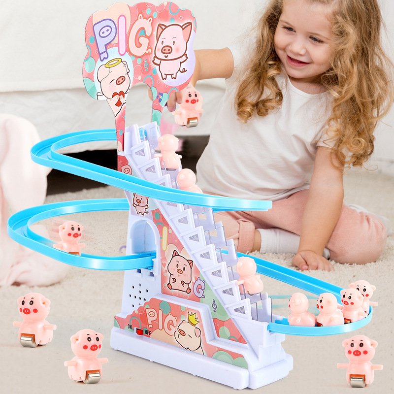 Climb Stairs Mini Duck Roller Coaster Toy for Halloween Christmas Electric Toys Track Slide Stairs Indoor Toy with LED Flash