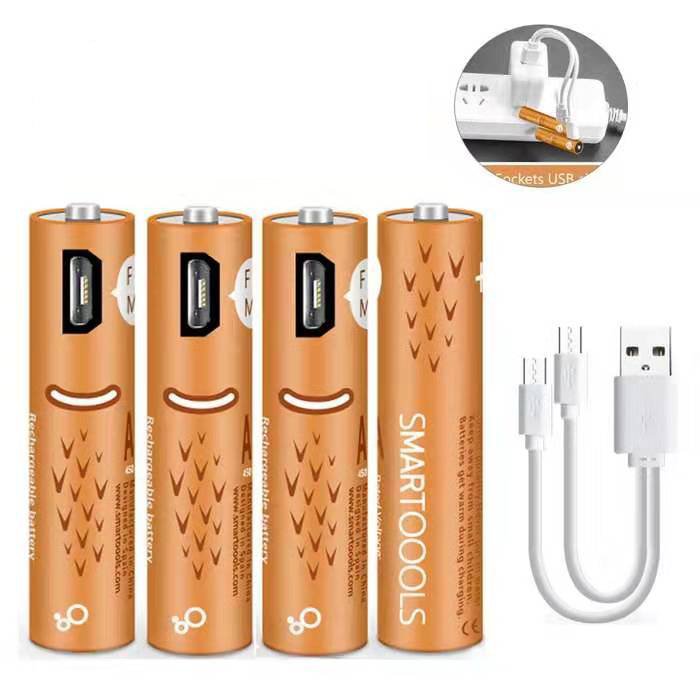 Dual Pack 4 Pack Micro Rechargeable AA AAA Batteries USB Charging 1.2V Ni-Mh High Quality Patent 1000mah AA Rechargeable