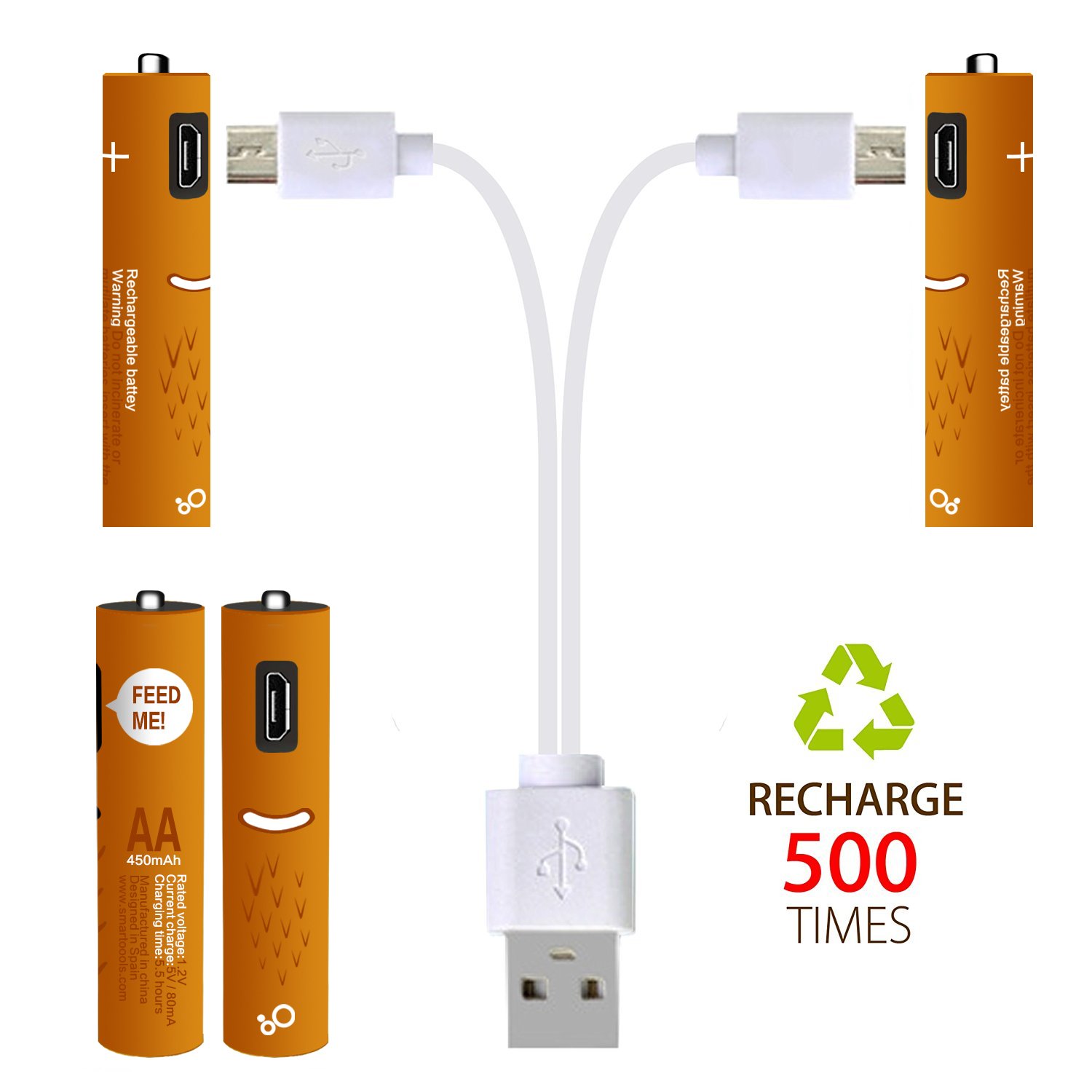 Dual Pack 4 Pack Micro Rechargeable AA AAA Batteries USB Charging 1.2V Ni-Mh High Quality Patent 1000mah AA Rechargeable