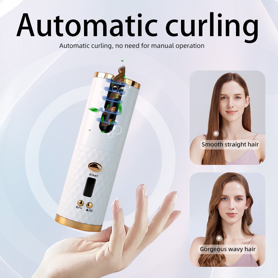 Auto Hair Curler Cordless 6-Temp Timers Rechargeable Portable Rotating Curling Wand Styling Tool 4000mAh Built-In Curling Iron
