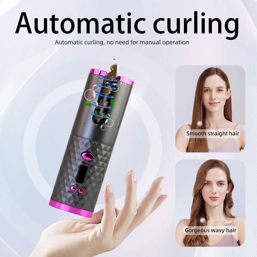 Auto Hair Curler Cordless 6-Temp Timers Rechargeable Portable Rotating Curling Wand Styling Tool 4000mAh Built-In Curling Iron