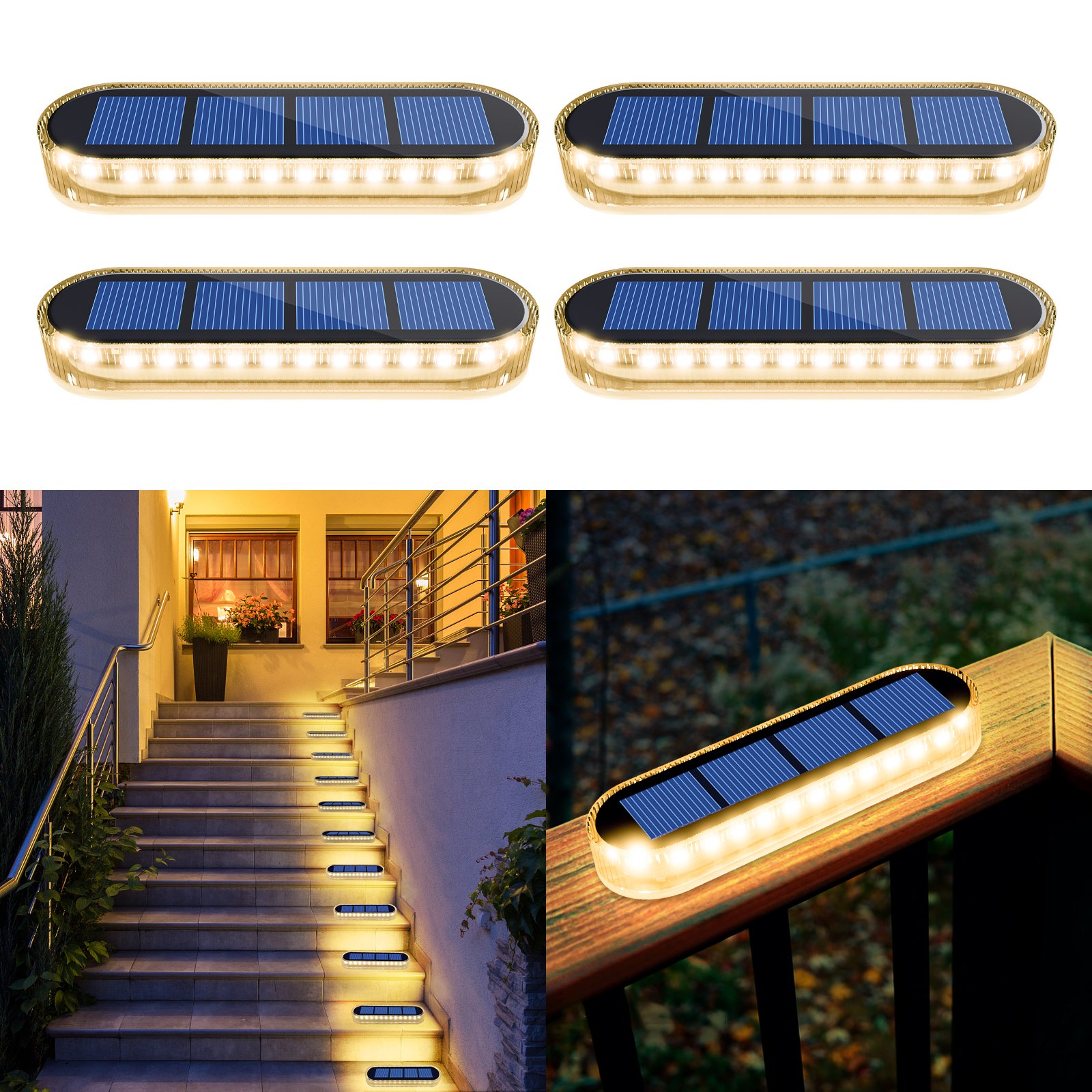 New Upgraded Balcony Waterproof Garden Solar Powered Fence Lights Outdoor Yard Deck Light Led Step Patio Lights Stair Solar Lamp