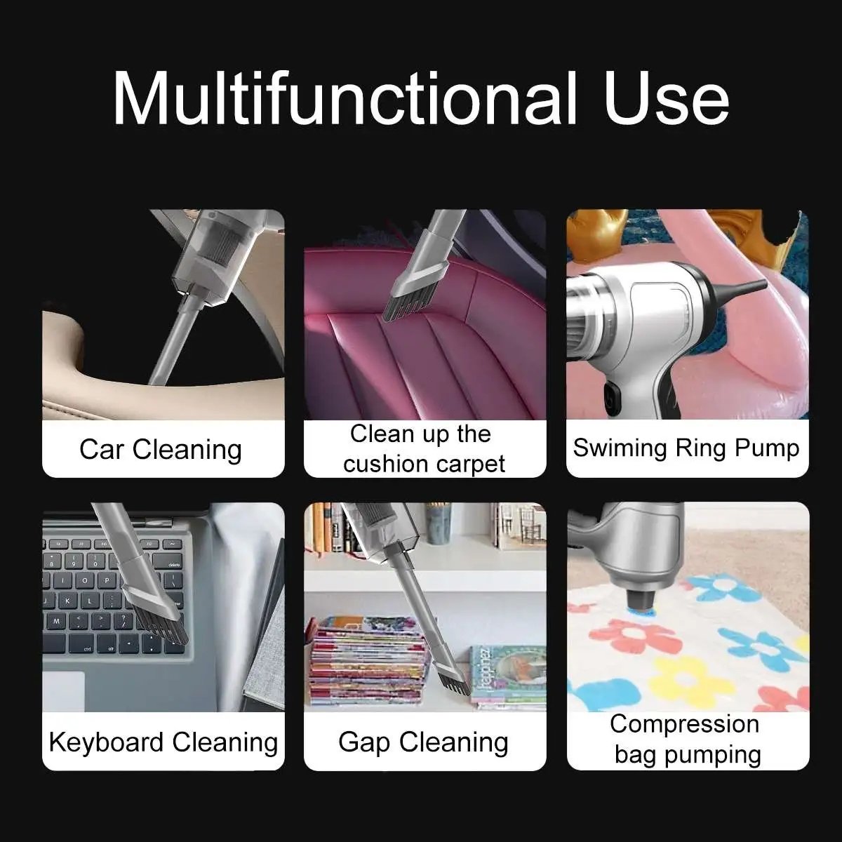 2024 New Household Handheld Dry Wet Home Usb Rechargeable Portable Wireless Mini Car Dual Dust Auto Vacuum Cleaner Cordless