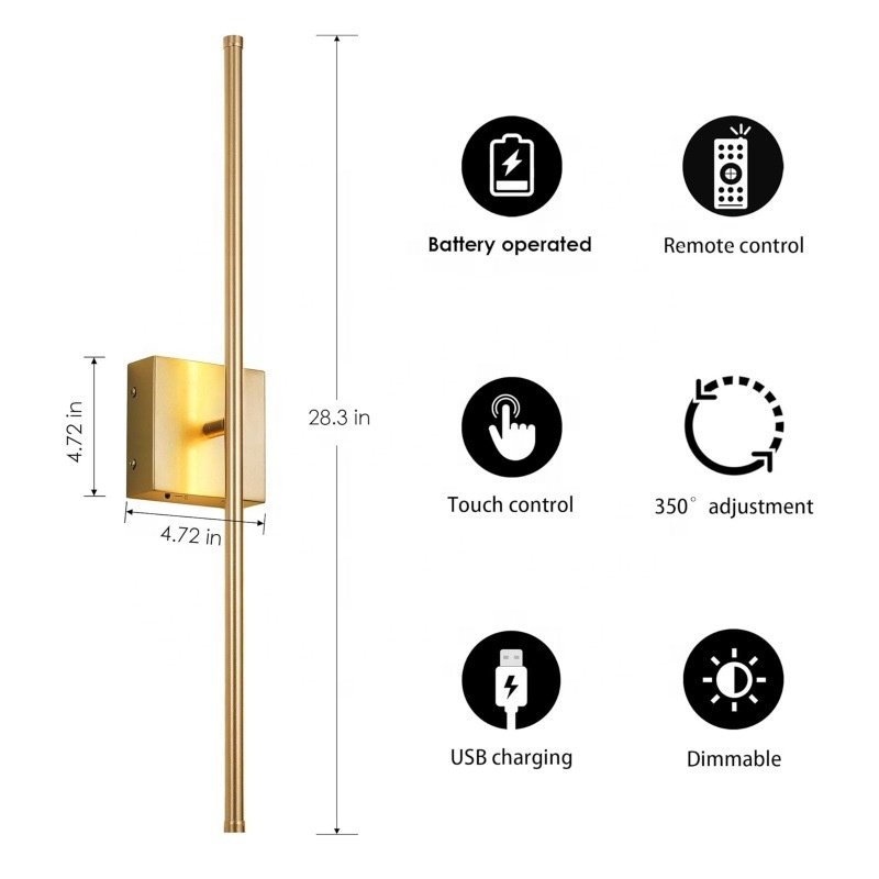 Portable Adjustable LED 5000mah Battery Wall Light Indoor USB Touch Dimmer Cordless Remote Control Rechargeable Wall Lamp