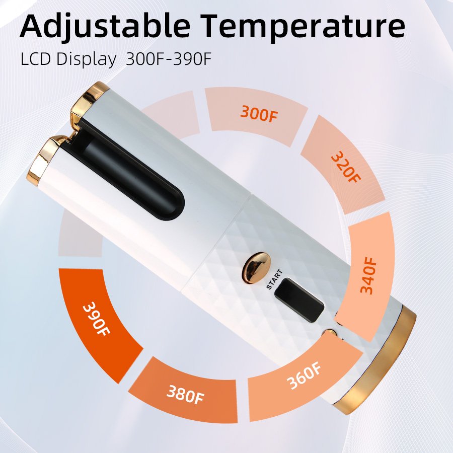 Professional Cordless Auto Curler USB Charging and Portable Hair Curler with 6 Adjustable Temperature & Timer