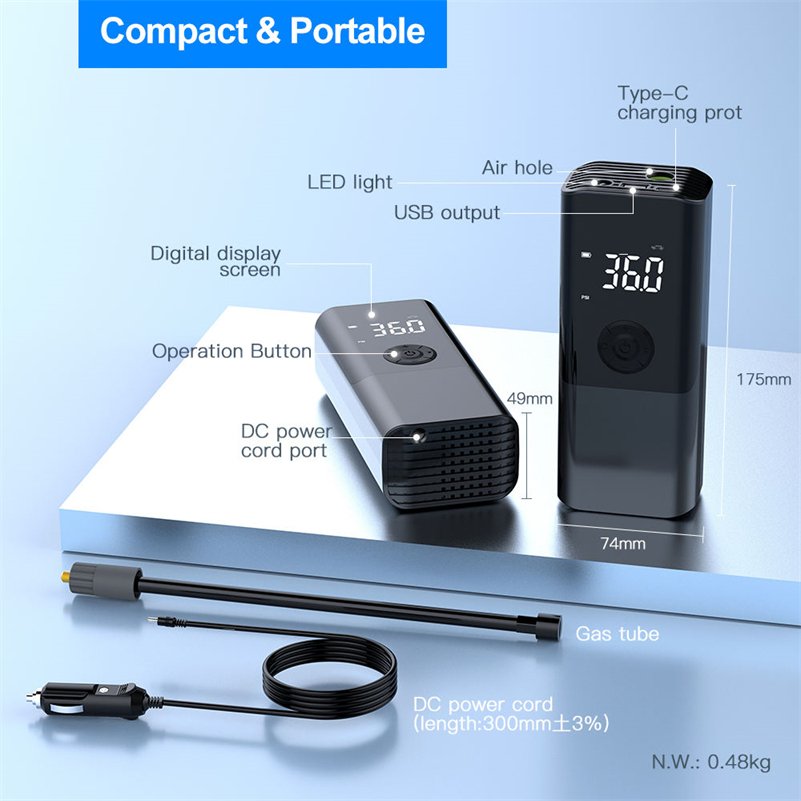 Newest Portable 150psi DC 12V Auto Stop Wired Car Tire Inflator Pump ABS Material Vehicle Tire Inflator with None Battery