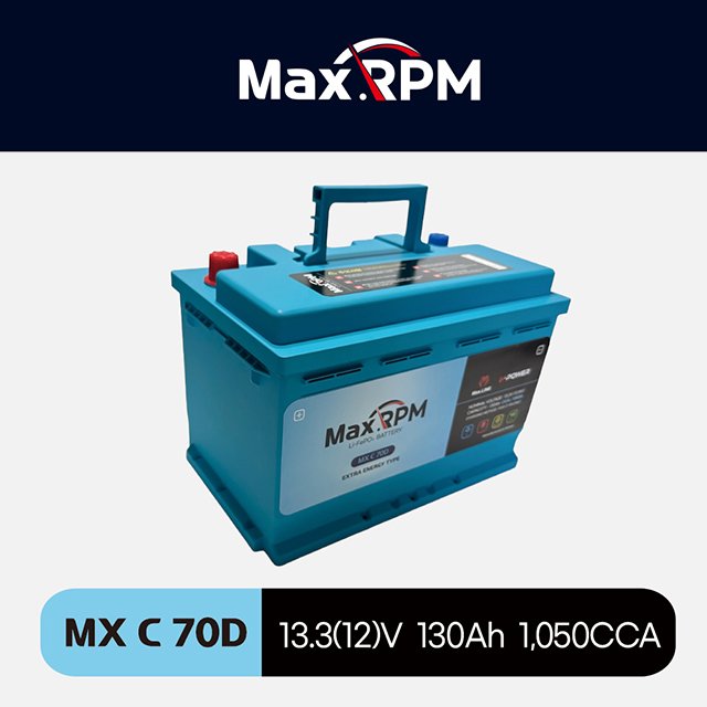 Korean Maxline Long Life Span Lithium Iron Phosphapate (LiFePO4) 12V Car Battery 130Ah Capacity 1,050CCA ENERGY MX C 70D