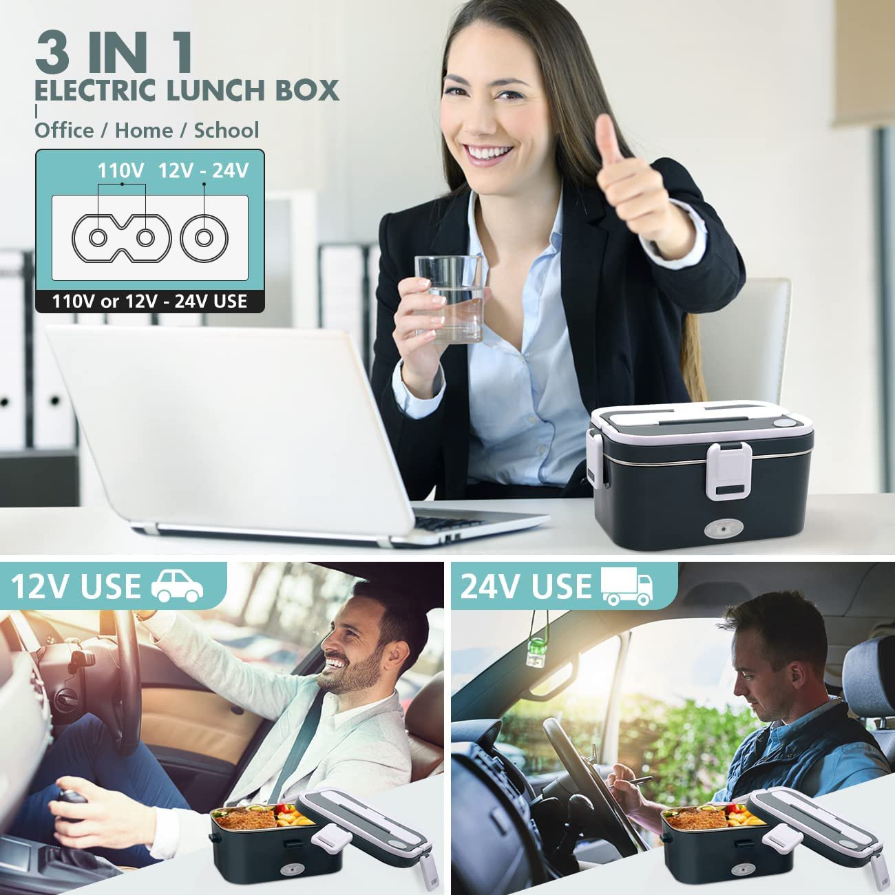 1.8L Self Heating Electric Lunch Box Food Warmer,Portable Heated Electric Lunchbox with Carry Bag