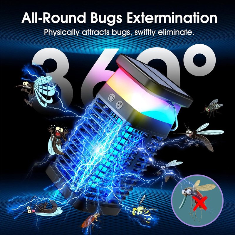 Solar Bug Zapper Outdoor & Indoor Mosquito Zapper Waterproof Fly Trap Portable Electric Mosquito Killer with LED Light for Home