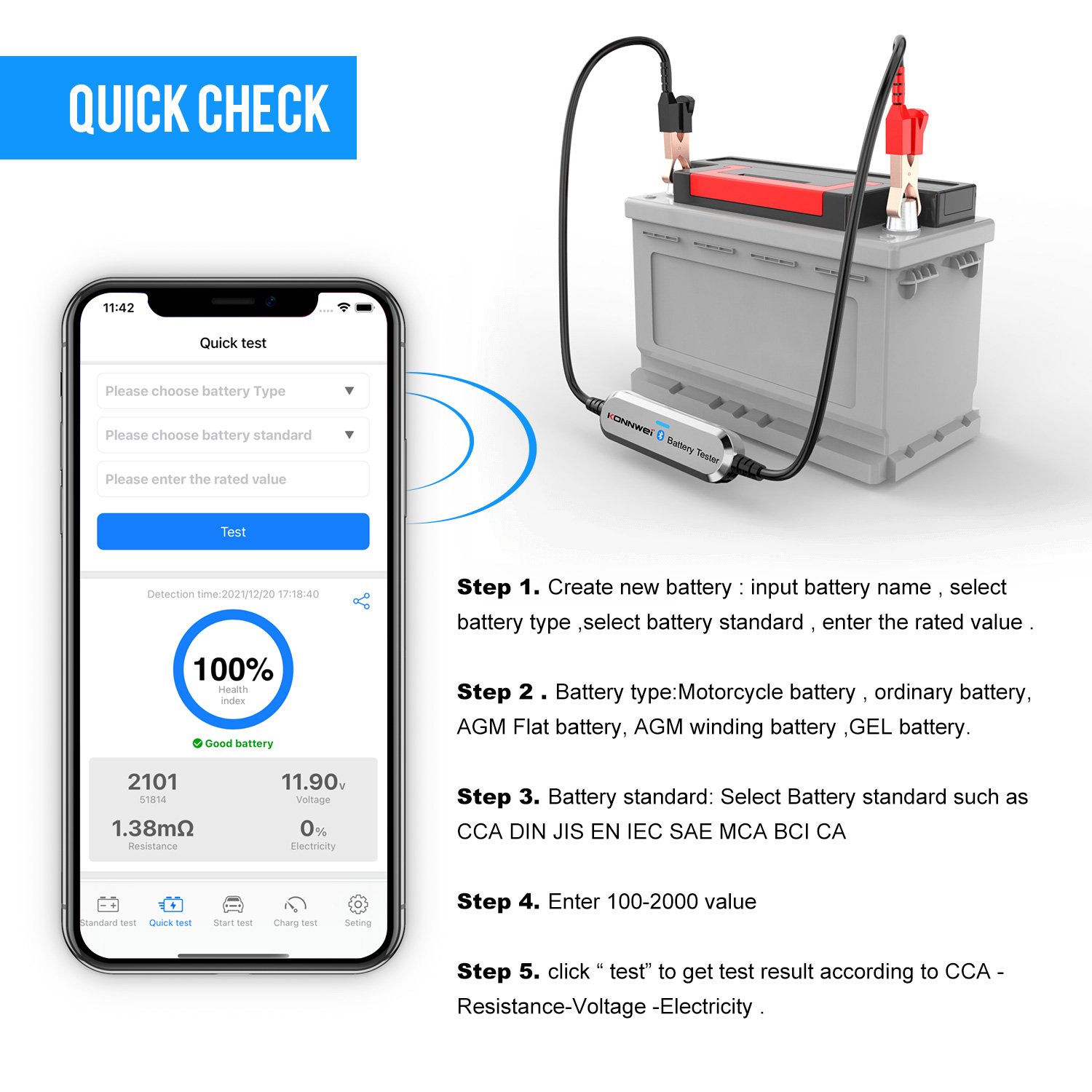 Konnwei BK100 for Bluetooth 12V Car Battery Tester Analyzer Diagnostic Tools for Load Testing Efficient and Portable