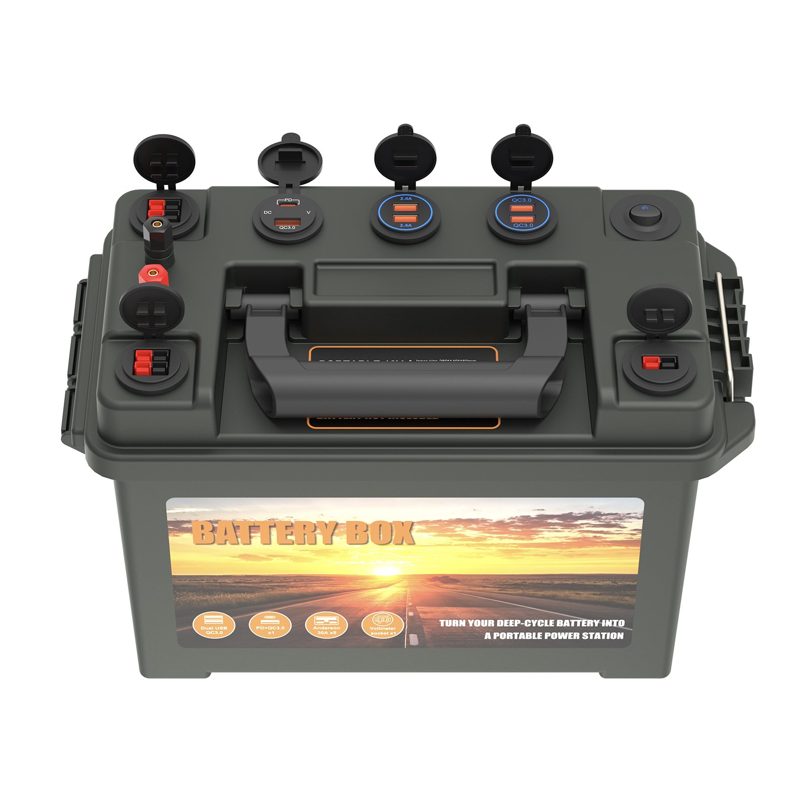 Auto Batteries Box with Solar Plug Marine Trolling Motor Power Center Lithium 12V Battery Box