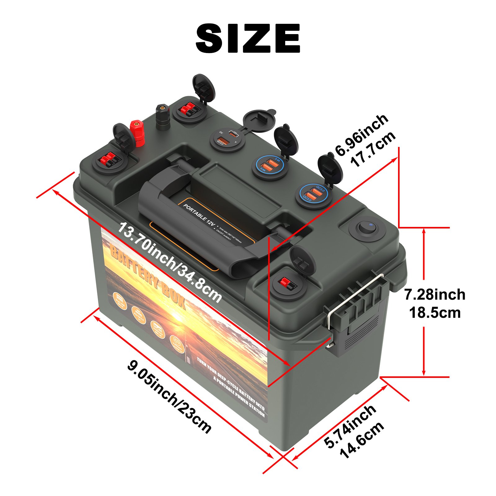 Auto Batteries Box with Solar Plug Marine Trolling Motor Power Center Lithium 12V Battery Box