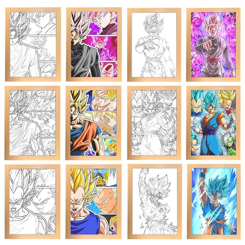 Anime Light up Led Painting Framed USB Power Tabletop Decorative Lamp Night Sunlight Shadow Box Wall Art Picture Dragon Ball Sup