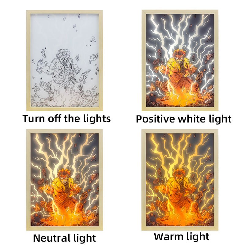 Anime Light up Led Painting Framed USB Power Tabletop Decorative Lamp Night Sunlight Shadow Box Wall Art Picture Dragon Ball Sup