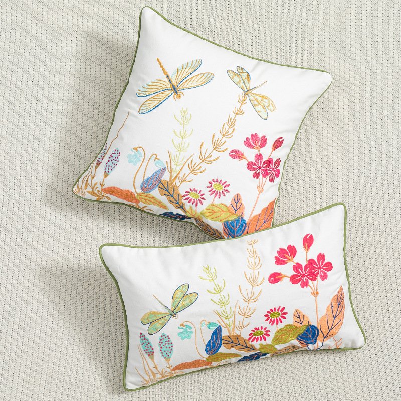 Home Decor Green Spring Leaves Flower Embroidery Cotton Sofa Couch Pillow Case Cushion Cover Supplies
