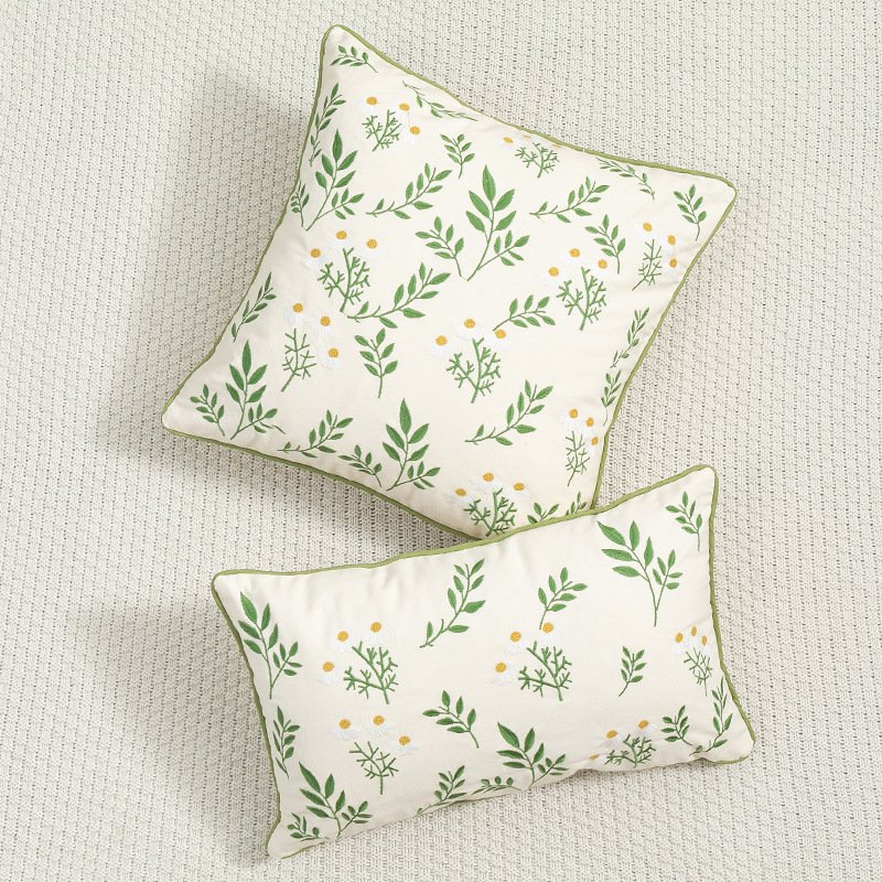 Home Decor Green Spring Leaves Flower Embroidery Cotton Sofa Couch Pillow Case Cushion Cover Supplies