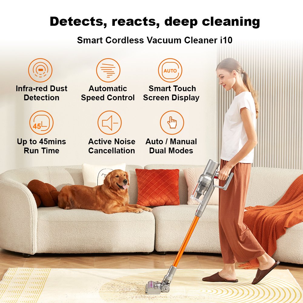 Liectroux I10 Cordless Handheld Stick Vacuum Cleaner ,LED Headlight, Lightweight Upright Vacuum for Carpet, Car & Pet Hair,45min