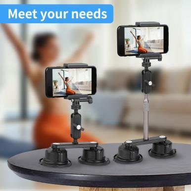 Dual Suction Cup Base Aluminum Alloy Extended Pole Bracket Universal Flexible Mobile Holder for Phone and Camera Desk Usage