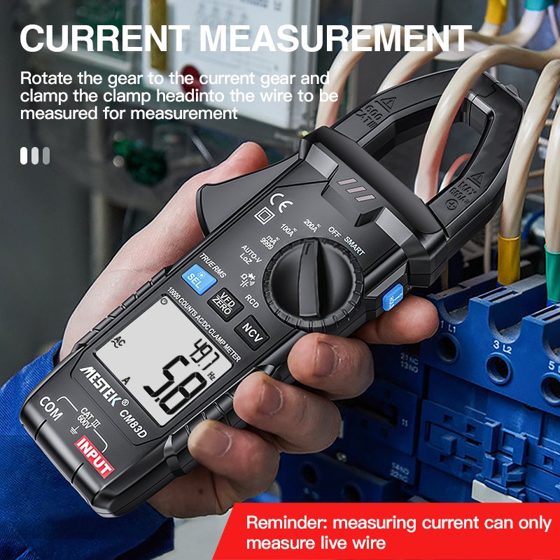MESTEK Smart CM83D Clamp Meter 200A Ammeter and 10000 Counts Digital AC/DC Voltmeter Electrical Frequency Tester