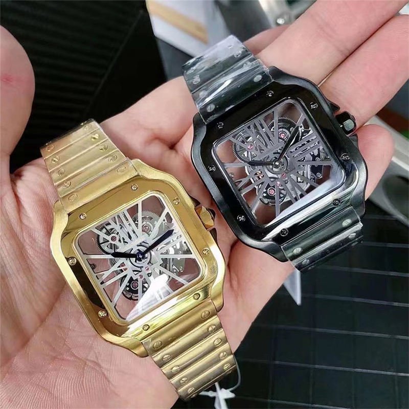 Watch New High Quality Gold Skeleton Men Hand-wind Mechanical Stainless Steel Brand Wristwatches