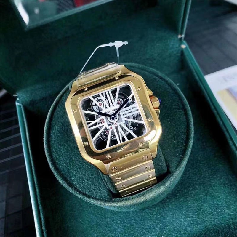 Watch New High Quality Gold Skeleton Men Hand-wind Mechanical Stainless Steel Brand Wristwatches