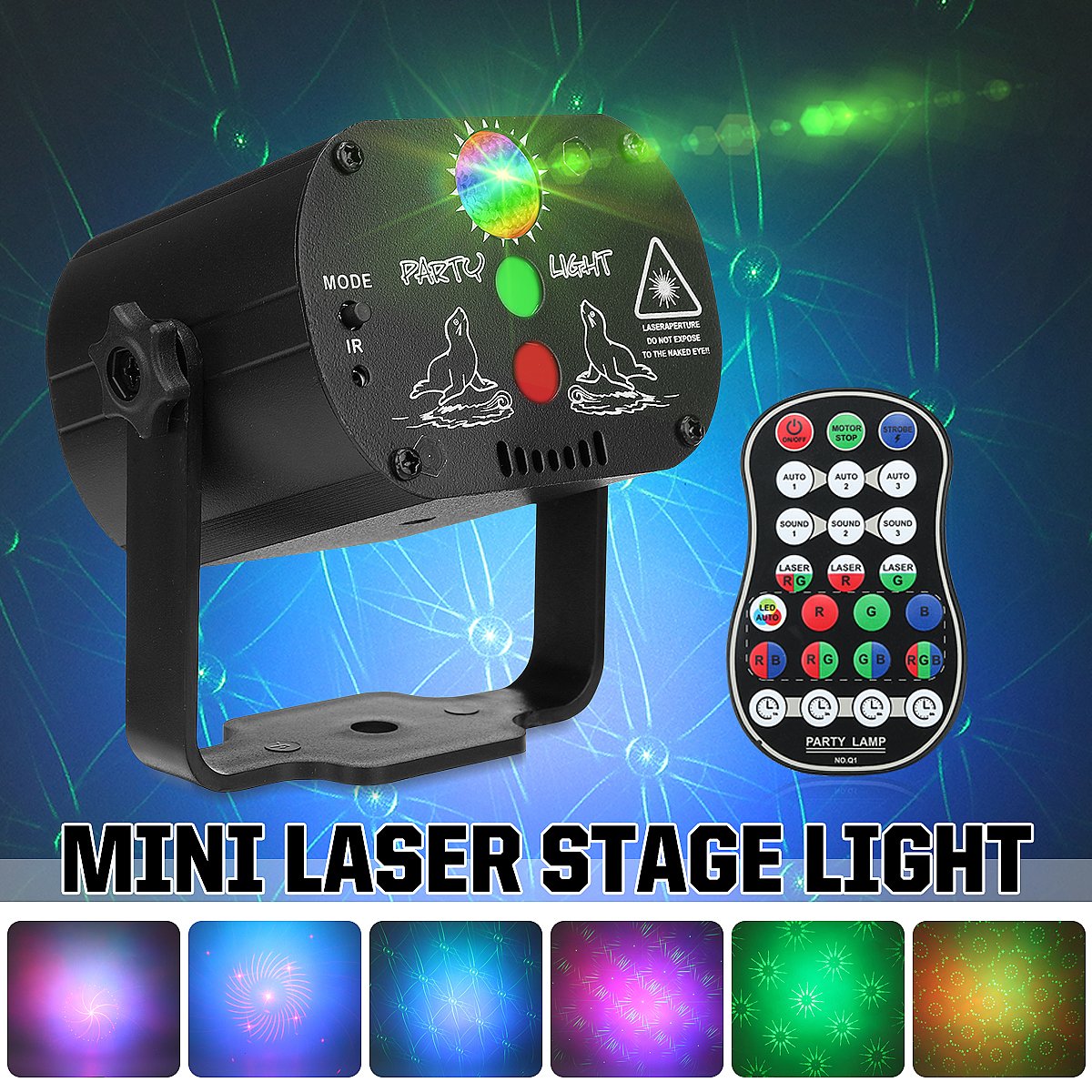 Mini Disco Party LED Light 16 in 1 Christmas Laser Magic RGB Music Effect DJ Lazer Light for Home Nightclub KTV Stage Decor Lamp