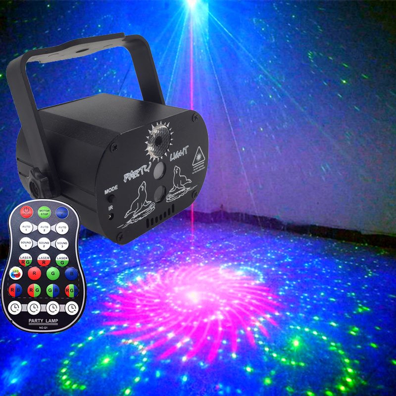 Mini Disco Party LED Light 16 in 1 Christmas Laser Magic RGB Music Effect DJ Lazer Light for Home Nightclub KTV Stage Decor Lamp