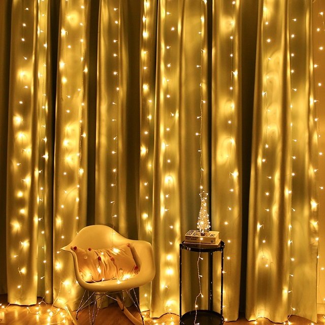 Led Lights Curtain 300 LED Warm White Flash 8 Modes Outdoor Waterproof Decoration 3x3 Meter Twinkle Fairy Color Holiday Lights