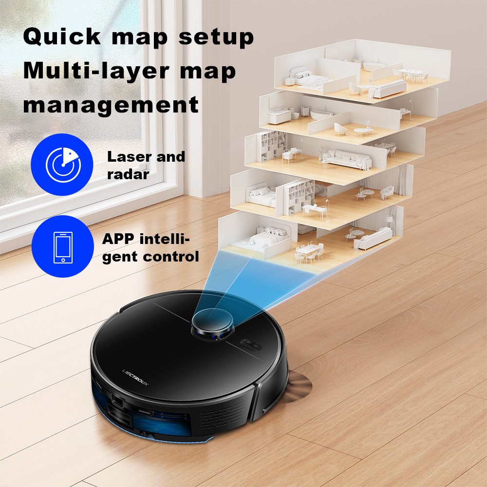 Liectroux M70Pro Lidar Robot Vacuum Mop - Self-Emptying 6.5KPa Suction Multi-Floor Mapping Carpet Boost 3L Dustbag App Control